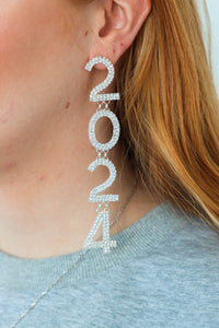 silver 2024 large rhinestone earrings