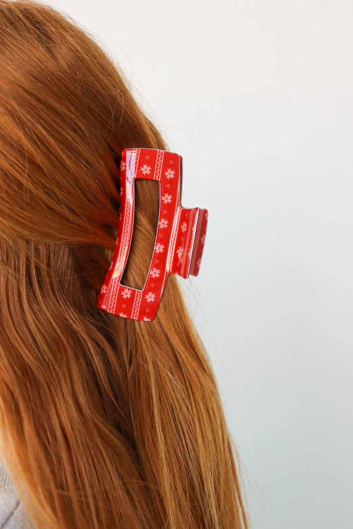 red snowflake pattern christmas hair claw clip