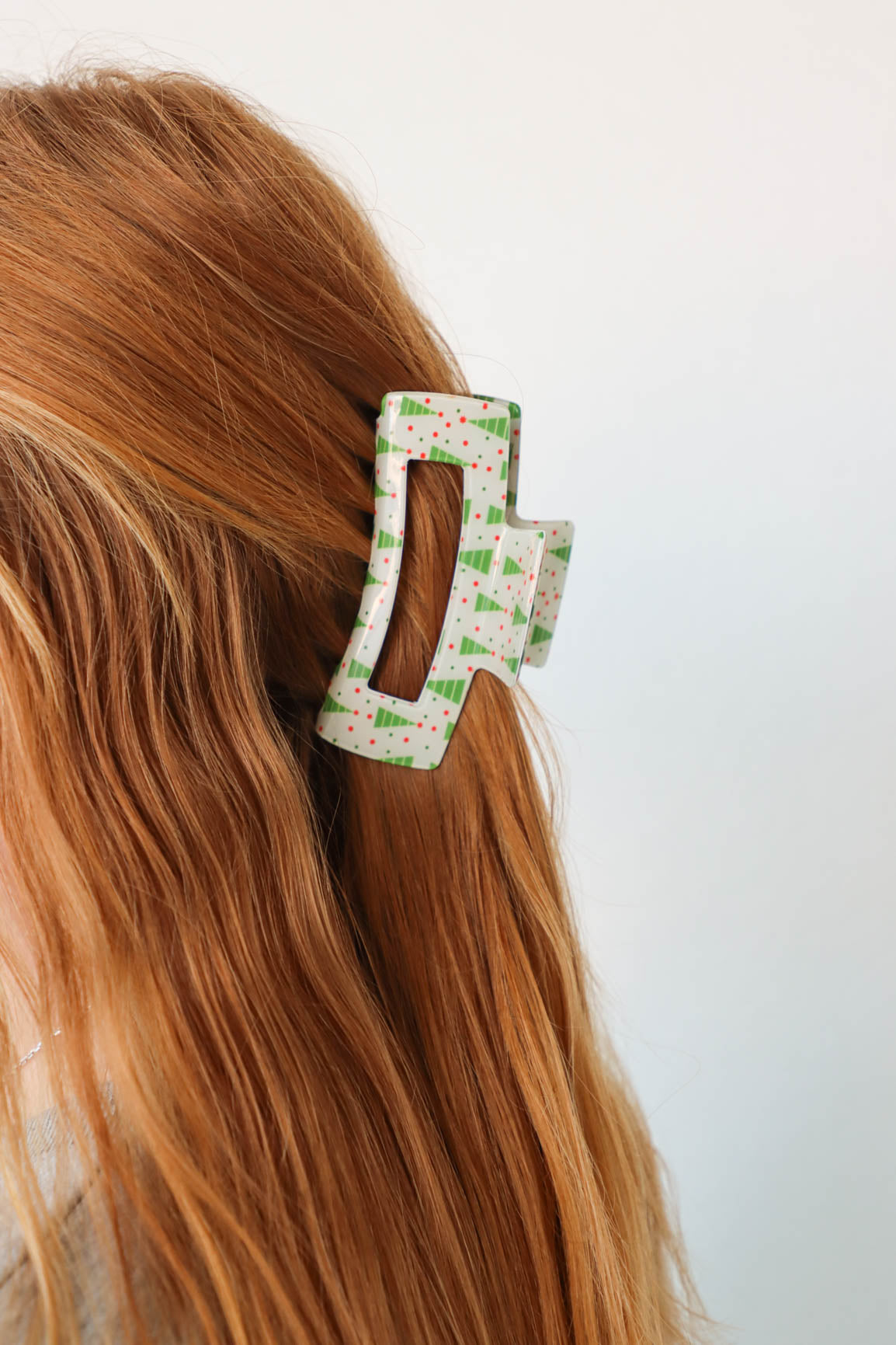 white christmas tree patterned hair claw clip