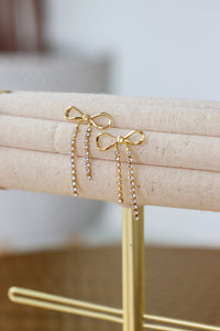 gold rhinestone bow earrings