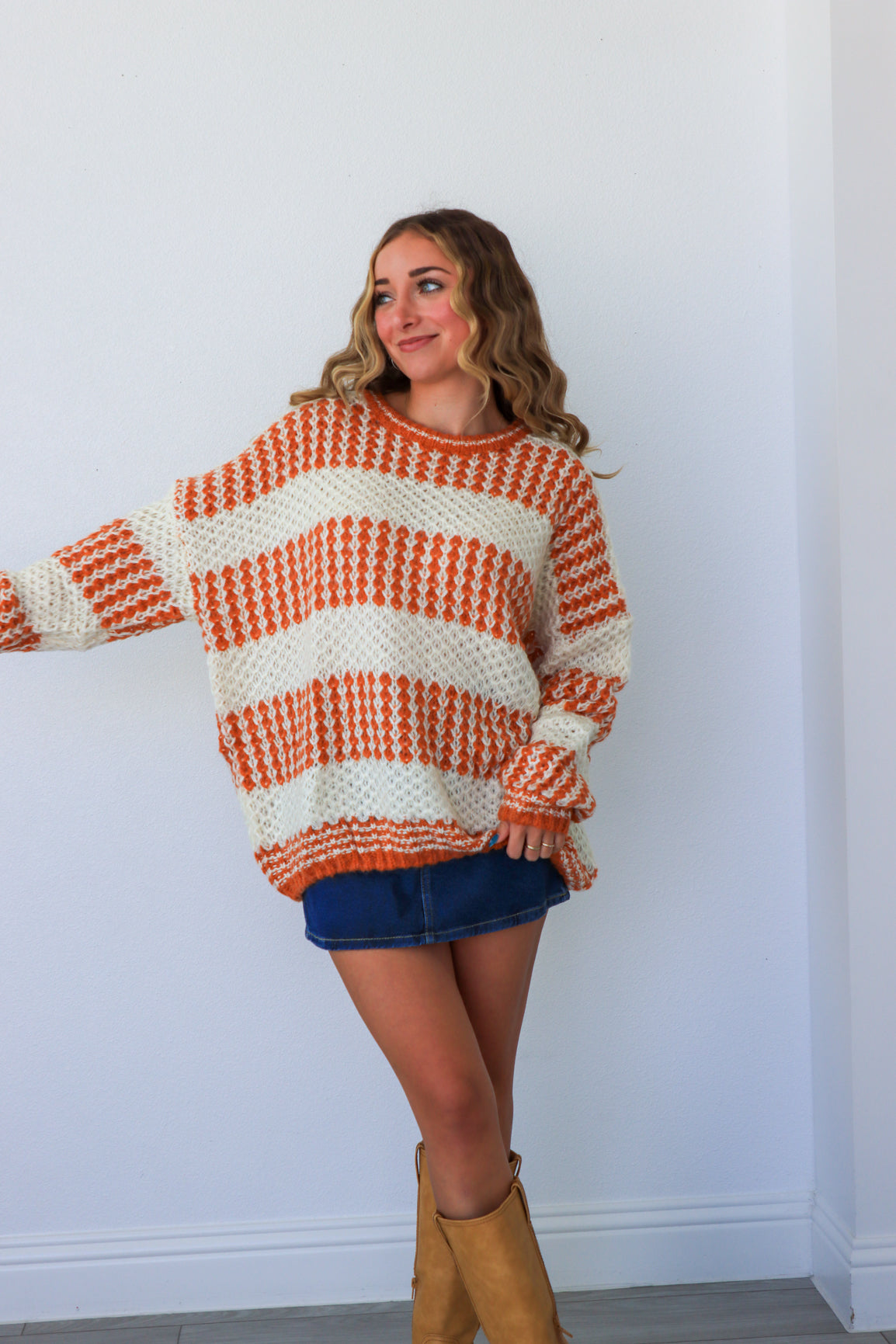 cream & orange striped sweater