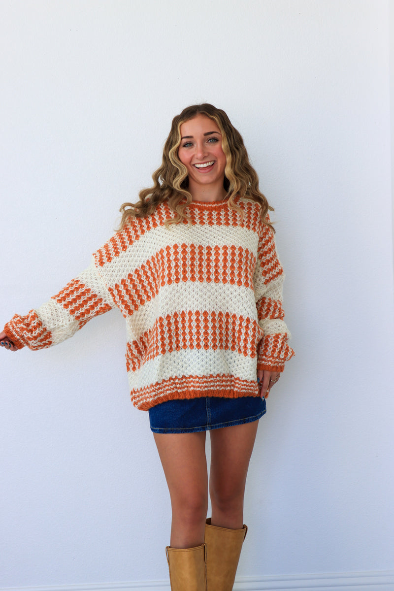 cream & orange striped sweater