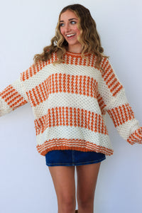 cream & orange striped sweater