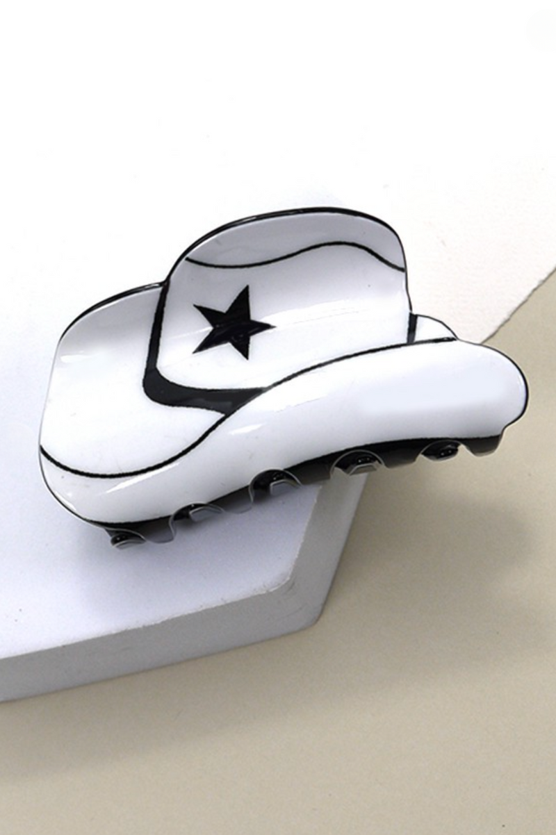 white cowboy hat hair clip