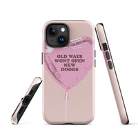 Phone case with motivational quote and pink design on a white background