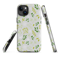 Phone case with green floral pattern on a white background