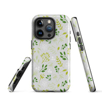 Phone case with green floral pattern on a white background