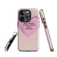 Phone case with motivational quote and pink design on a white background