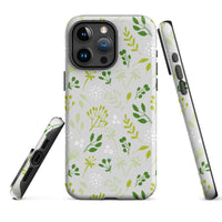 Phone case with green floral pattern on a white background