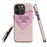 Phone case with motivational quote and pink design on a white background
