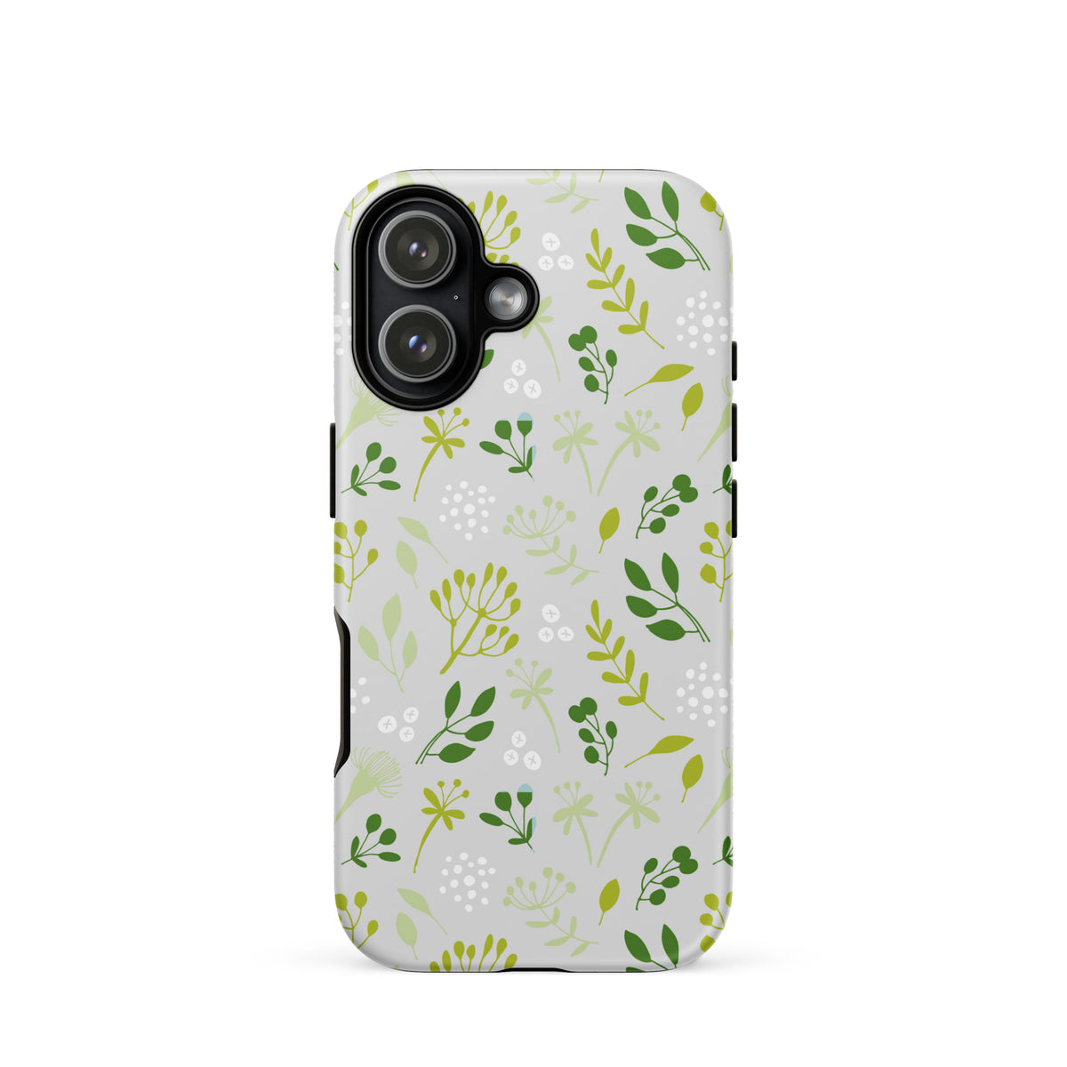 Phone case with green floral pattern on a white background