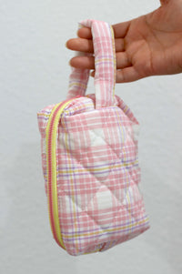pink plaid cosmetic bag