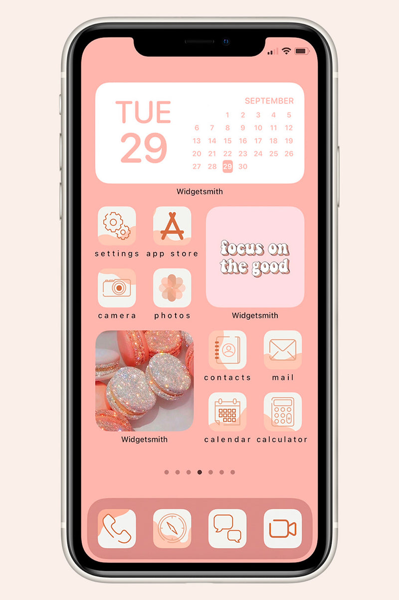 peachy pink ios background with peach, and pink colored icons