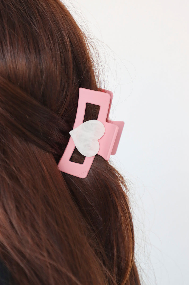 pink heart claw clip in hair