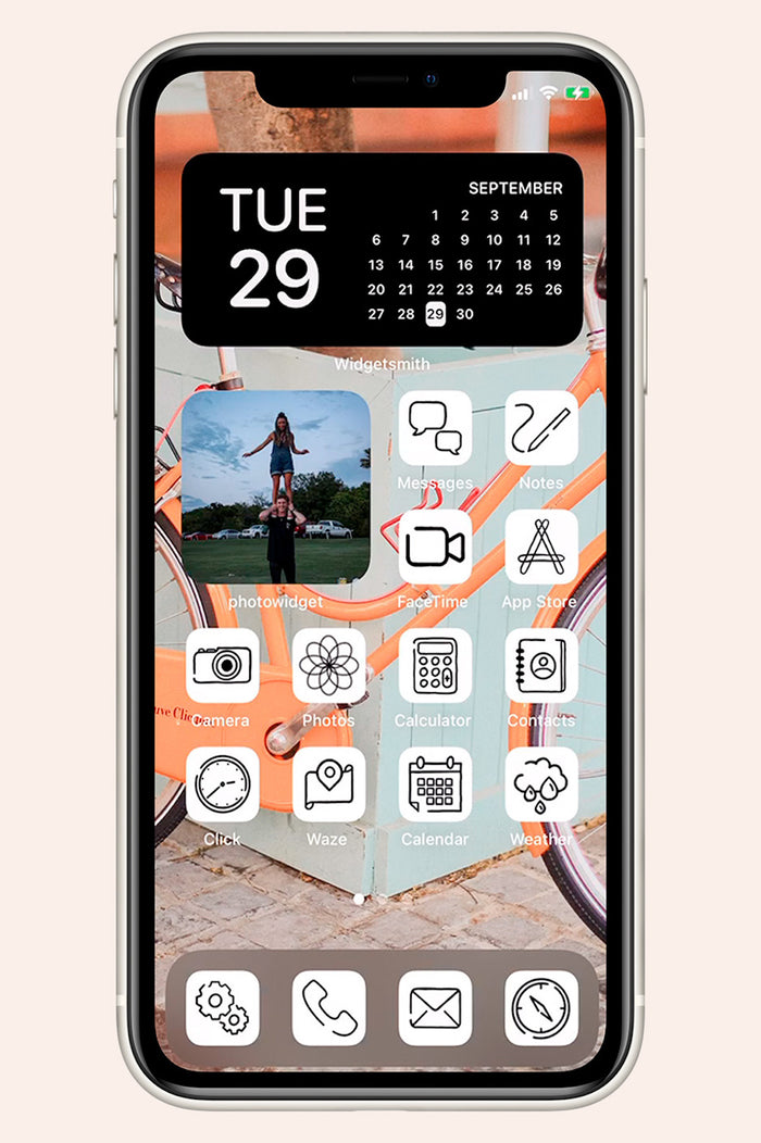 orange and light blue themed ios widget page with black and white clean icons