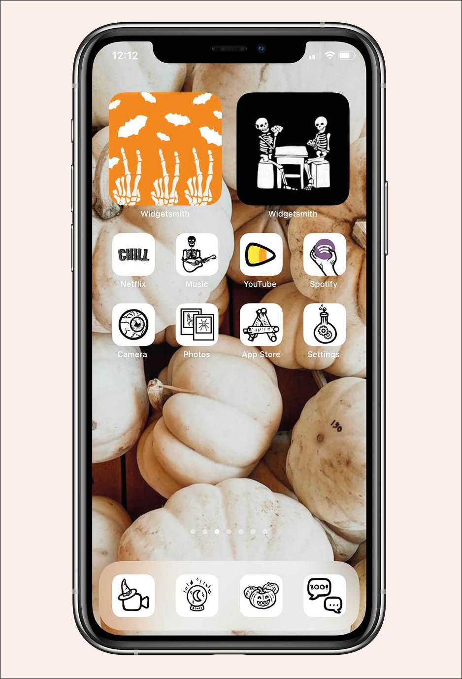 halloween inspired ios icon pack with pumpkins as the background with spooky widgets and apps