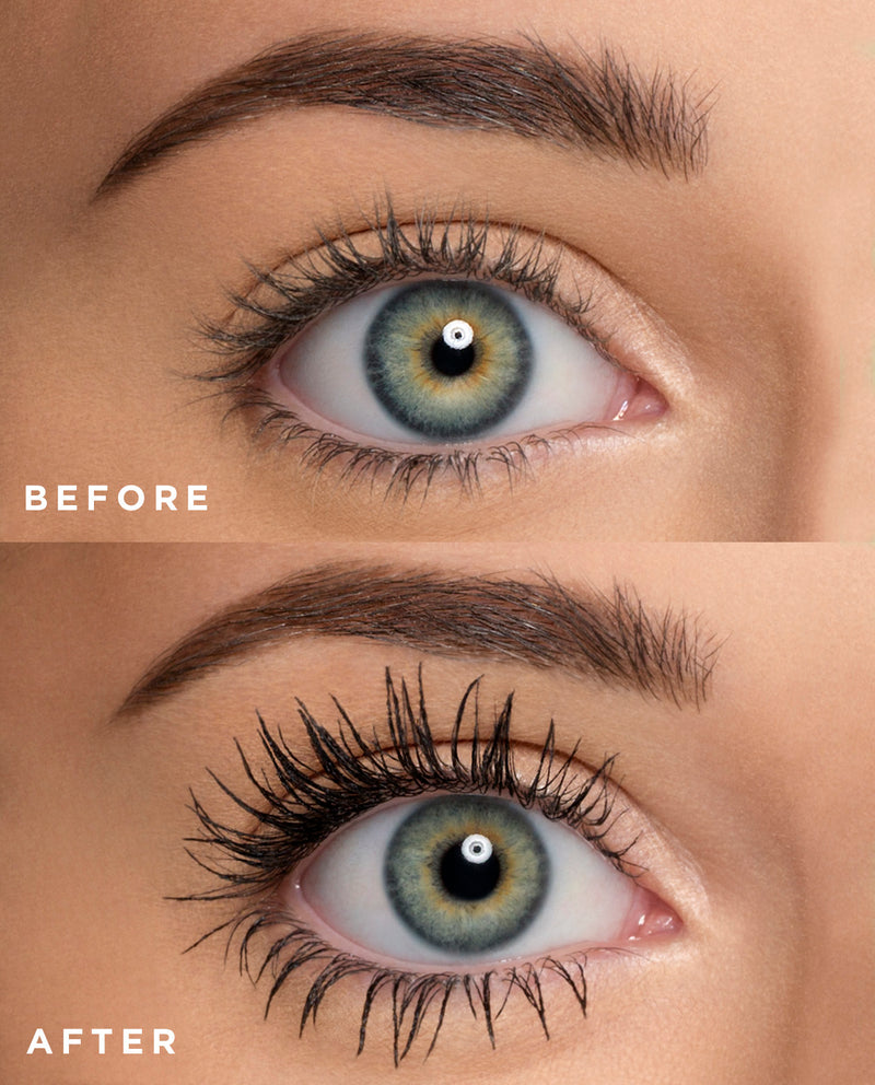 close up of before and after for mascara