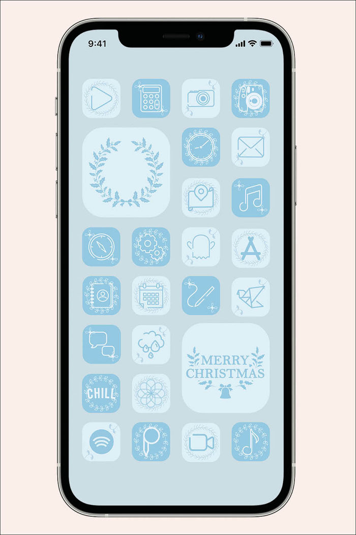 frostbite ios icon pack with blue toned and snow/holiday inspired apps and widgets
