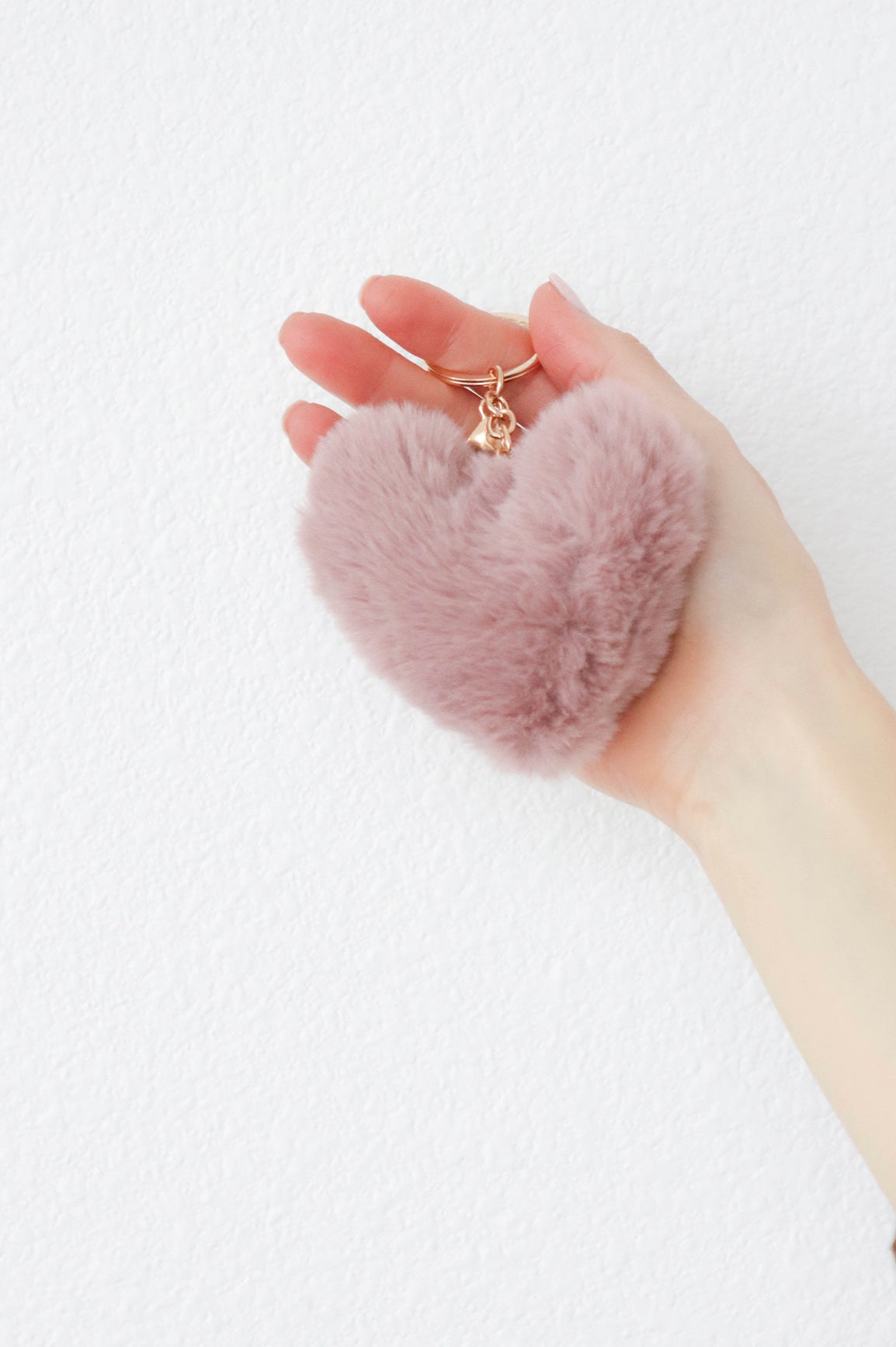 Pink fluffy heart keychain