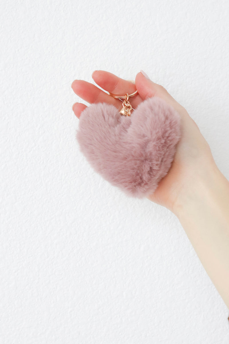 Pink fluffy heart keychain