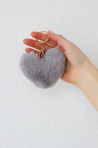 grey fluffy heart keychain