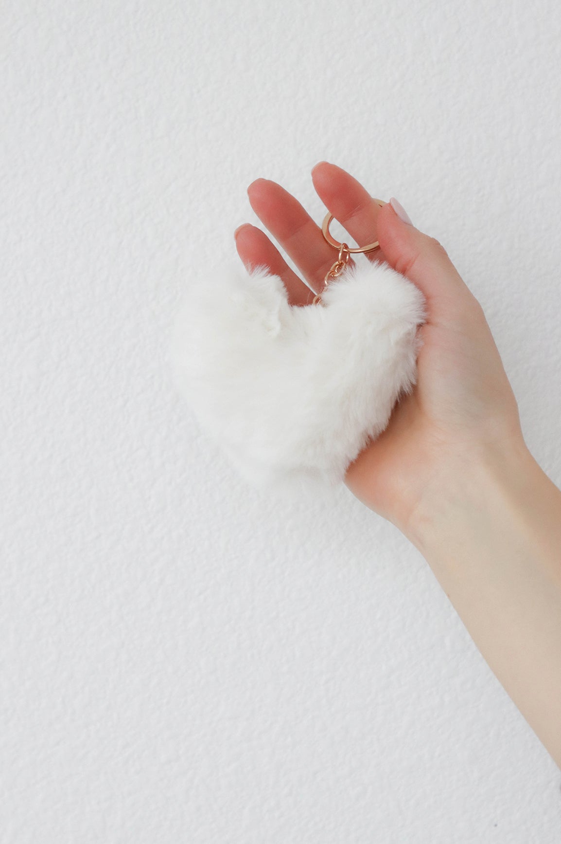 White fluffy heart keychain