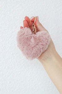 mauve fluffy heart keychain