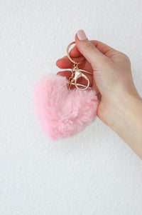 light pink fluffy heart keychain