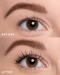 close up of before using mascara, and after using mascara