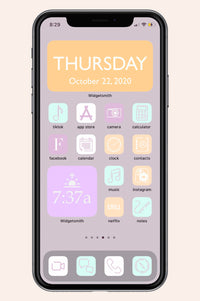 light purple mint and light orange shades of icon widgets