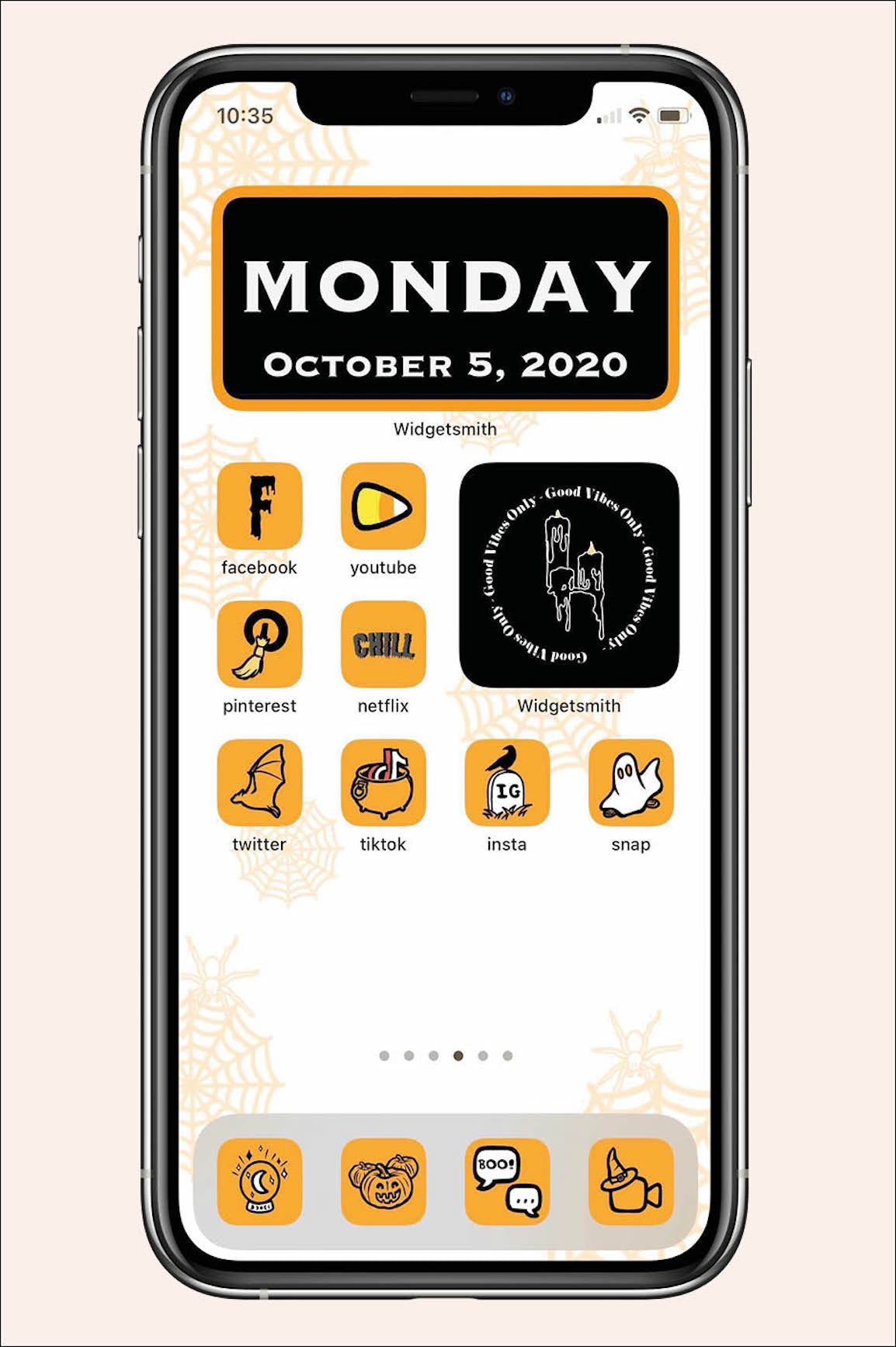 halloween inspired ios icon pack with black white and orange spooky themed widgets and apps