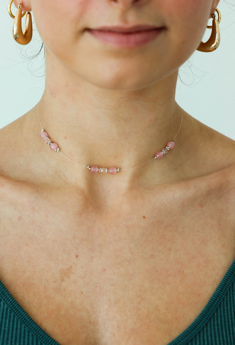 pink beaded choker necklace