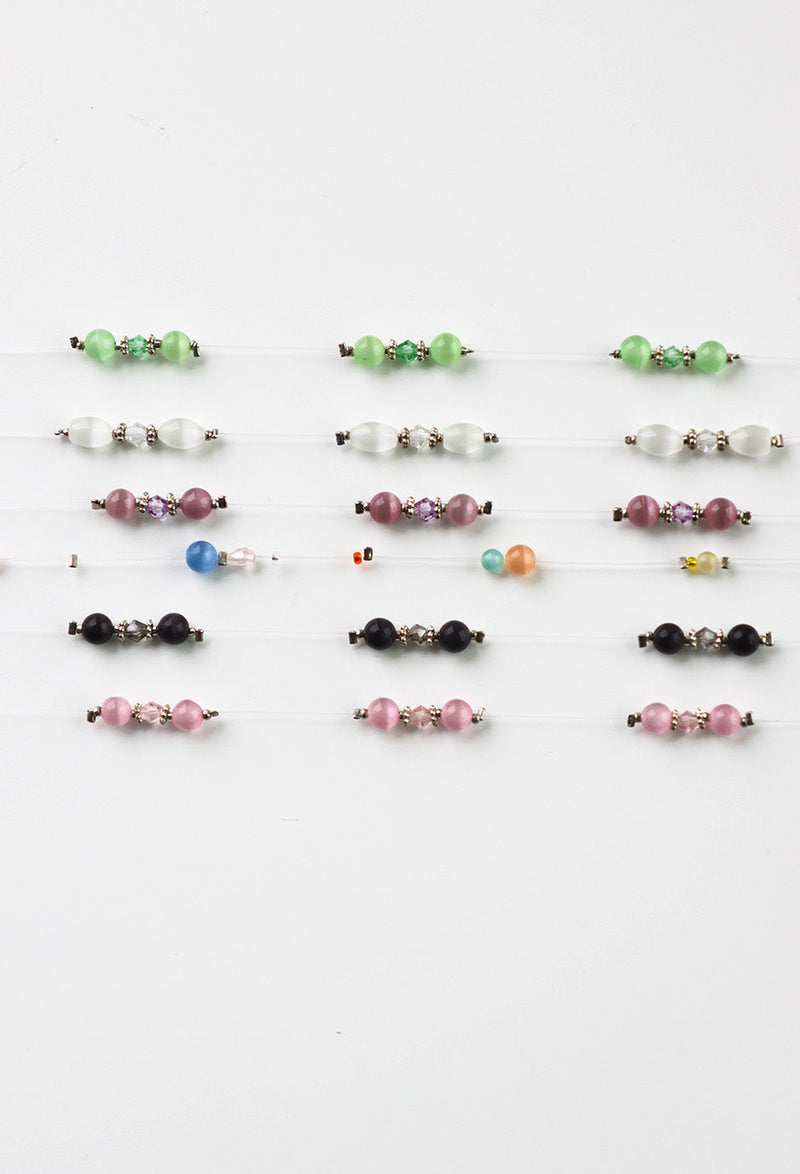 6 choker necklaces ; green, white, purple, multicolor, black, pink