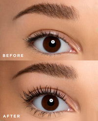 close up of before and after for mascara