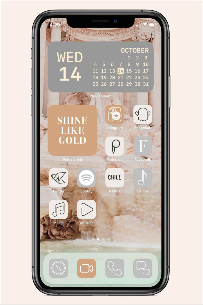 beige and neutral them ios pack with minimalistic designs on apps and widgets