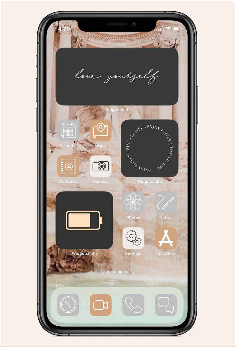 beige and neutral them ios pack with minimalistic designs on apps and widgets