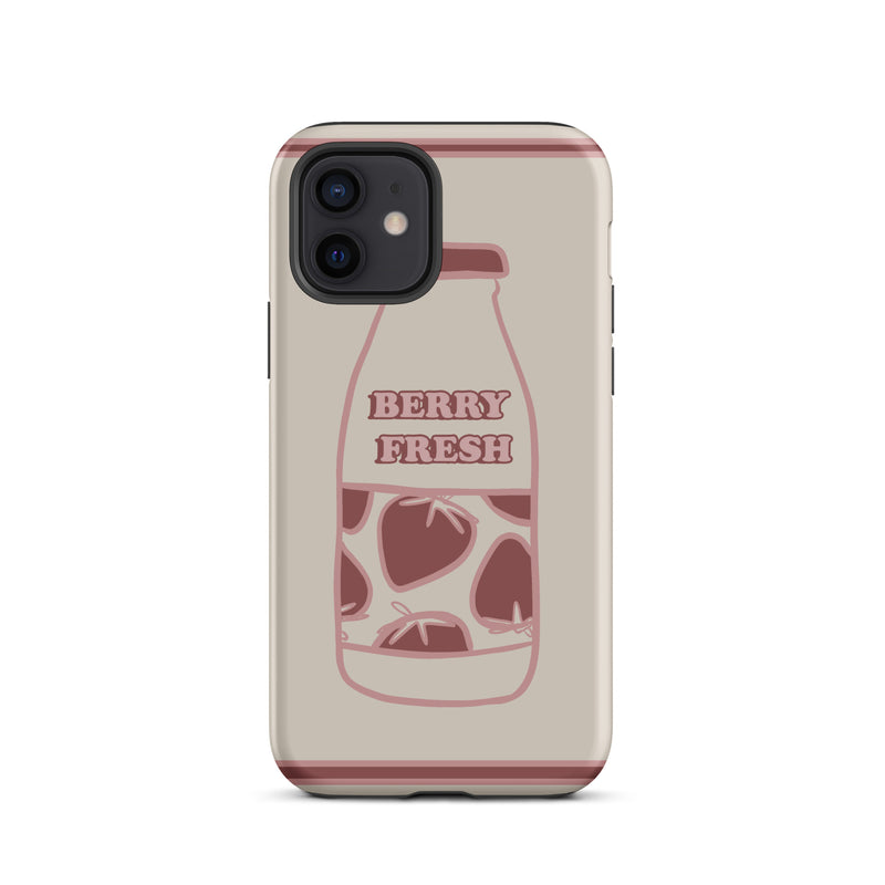 iphone case with a milk carton that says "Berry Fresh"